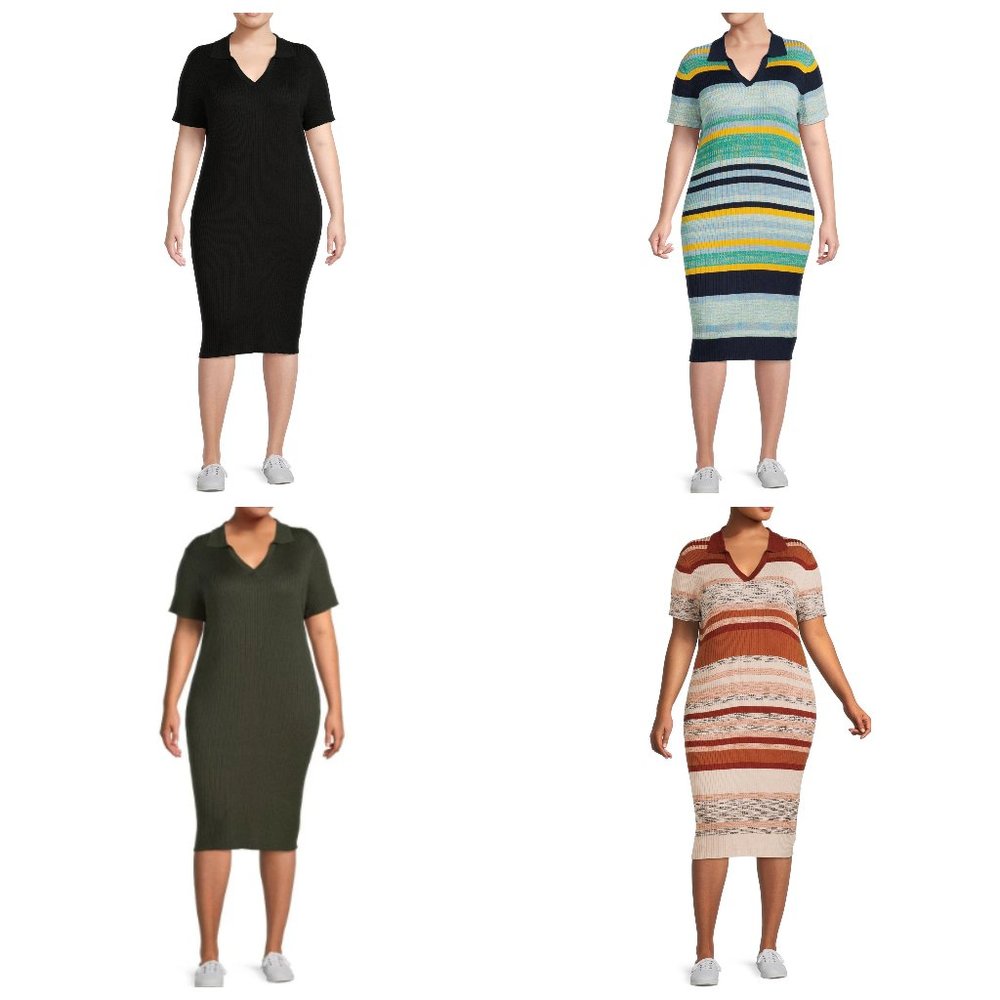 New Women's 1X or 2X or 4X  Polo Sweater Dress - Stripes or Solids